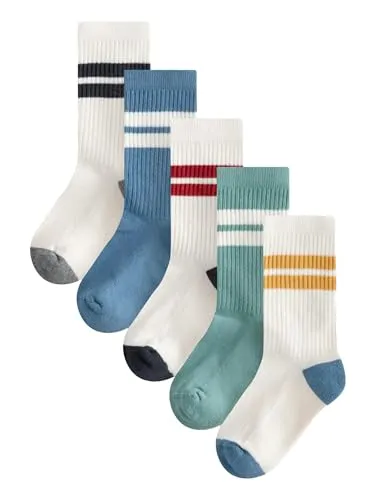 NEXT Jungen Socken mit gepolstertem Fußbett, 5er-Pack Ecru/Blue/Mineral 9_Monate-12_Monate