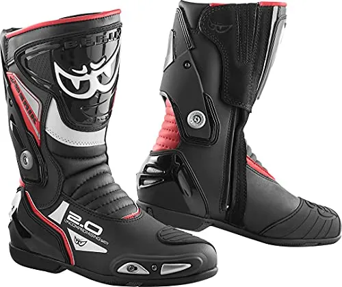 Berik Shaft 2.0 Motorradstiefel, schwarz-rot, Größe 48 - Motorradstiefel mit variabler Weitenverstellung und Lederstretch für optimalen Komfort und Passform.