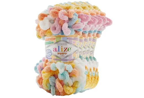 Alize Puffy Color Strickgarn 5 x 100g - Kreatives Stricken ohne Nadeln - Vielfältiges Strickgarn für kreative Projekte. Ideal für Decken, Jacken und Mützen. Weich und pflegeleicht – perfekt für jeden Bastelbedarf!