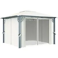 vidaXL Pavillon mit Vorhängen 300 x 300 cm Creme - Eleganter Pavillon für perfekten Sonnenschutz bei Veranstaltungen im Freien. Mit stabiler Aluminiumkonstruktion, 4 Seitenteilen und Insektenschutz durch Netzfenster.
