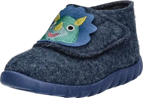 Hausstiefelette Kaltfutter 641564 von Fischer - Bequeme Hausschuhe aus hochwertigem Softfilz mit kleinem Dinokopf-Design, ideal für gemütliche Stunden zuhause.