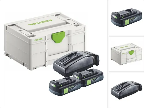 Festool Energie Set 2x BP 18 Li 3,0 C Akku 18 V - Elektrowerkzeug-Akkus mit 18 V Spannung und 3 Ah Kapazität, inklusive TCL 6 Ladegerät für effizientes Arbeiten ohne Unterbrechung.