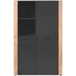 Finori Highboard Cento 53A in Anthrazit / Artisan Oak - Modernes Highboard mit 2 Türen und 4 höhenverstellbaren Einlegeböden für flexiblen Stauraum. Ideal für Wohn-, Ess- oder Jugendzimmer. Pflegeleichte Melaminoberfläche und kompaktes Design (100x155x35 cm). Lieferung zerlegt.