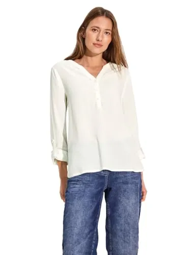 Cecil Damen Bluse mit Turn-Up - Elegante Damenbluse mit geschlitztem Rundhals und Knopfleiste. Der weiche Viskosestoff sorgt für hohen Tragekomfort, ideal für den täglichen Einsatz. Perfekt für stilvolle Outfits!
