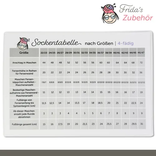 Frida's Sockentabelle 4- und 6-fädig DIN A5 – Perfekt für Sockenstricker