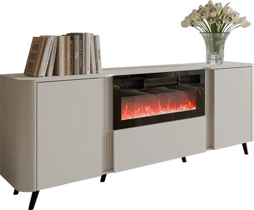 MIRJAN24 Kommode Volare 200 EF mit Kamin - Moderne Kommode mit realistischem LED-Kamin, 3 Drehtüren und griffloser Öffnung. Perfekt für stilvolle Wohnzimmer und gemütliche Abende.