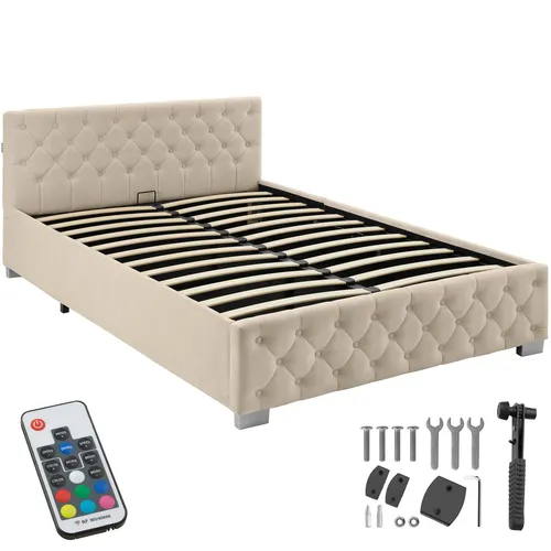 TecTake GmbH Polsterbett mit LED-Leisten & Stauraum