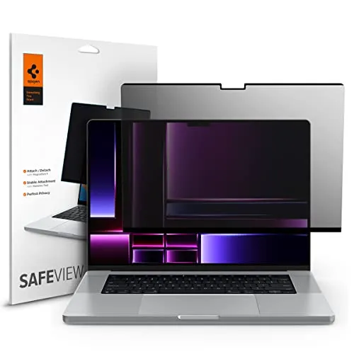 Spigen SafeView Magnetischer Blickschutzfilter für MacBook Pro 16 Zoll - Displayfilter; Schützt Ihre Daten vor neugierigen Blicken und bietet gleichzeitig einen klaren Blick von vorne, ideal für unterwegs.