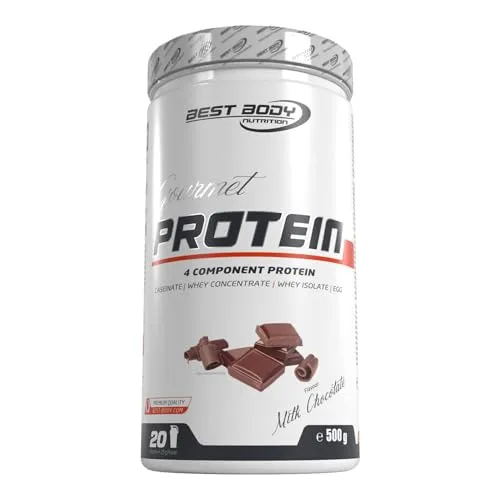 Best Body Nutrition Gourmet Premium Pro Protein - Milk Chocolate, 4 Komponenten Protein Shake - Mehrkomponenten Proteine mit 80% Proteinanteil, ideal für Muskelaufbau und Erhalt, cremige Konsistenz und perfekte Löslichkeit in Milch oder Wasser.