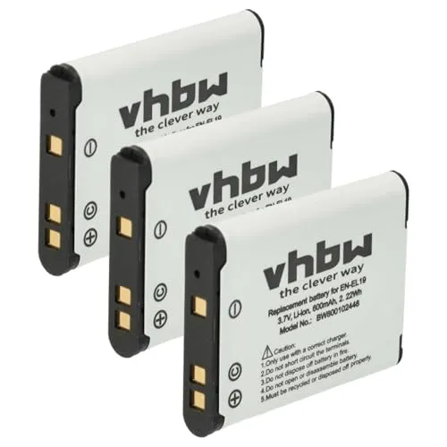 vhbw 3X Akku kompatibel mit Nikon CoolPix W100, S6700, S6900, S7000, S6800, S6600 Kamera (600mAh, 3,7V, Li-Ion)