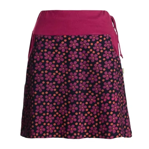 Vishes Alternative Bekleidung - Damen Mini-Rock Baumwolle Blumen-Muster Bund zum Schnüren mit Taschen schwarz-dunkelrot 46
