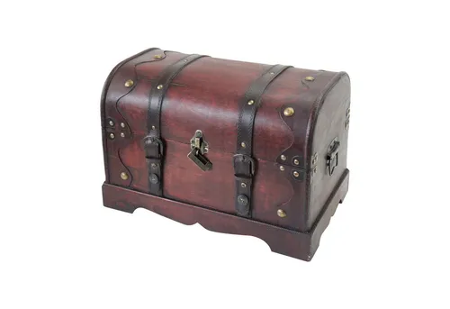 HMF Schatzkiste aus Holz mit Metallschloss - Dekorative Holztruhe 40 x 23 x 27 cm, handgefertigt und ein echter Hingucker dank liebevoller Details wie Metallbeschlägen und Verzierungen.