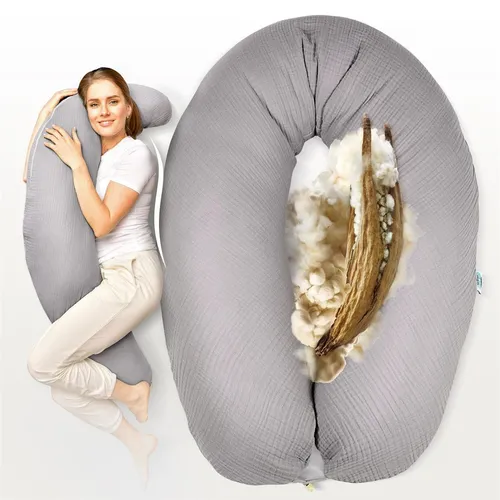 BIO Stillkissen Kapok Füllung 190x30 cm - Stillkissen aus 100% Bio-Baumwolle mit ergonomischer U-Form, ideal zur Unterstützung während der Schwangerschaft und beim Stillen.