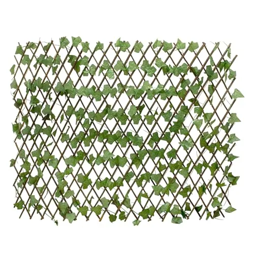 Weide Rankgitter mit Kunst Efeu - Ausziehbar 140 x 110 cm - Rankgitter aus robustem Weidenholz mit künstlichem Efeu, ideal für Kletterpflanzen und als Sichtschutz. Flexible Größe für vielseitige Anwendung im Garten.