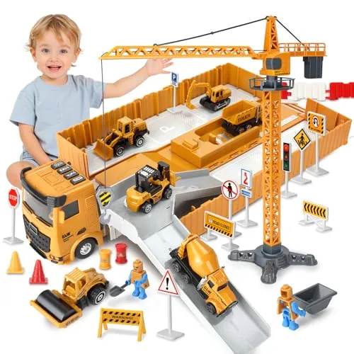 UCAMP Bau, LKW, Fahrzeuge, Baufahrzeuge, große Baufahrzeuge, Autotransporter für Kinder, Spielzeug, große Spielzeugautos für Kinder von 3 4 5 6 7 8+ Jahren