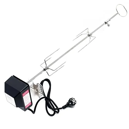Wiltec BBQ Grillspieß 82cm 230V aus Edelstahl - Grilldrehspieße für perfekte Grillergebnisse mit gleichmäßig gegarten, aromatischen Speisen. Inkl. 2 stabilen Fleischklammern für sichere Fixierung bis 10 kg – ideal für große Grillpartys!