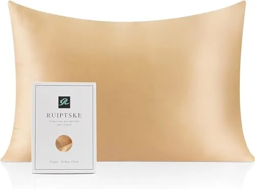 Kissenbezug aus Naturseide, hypoallergen, 22 Momme, 100% Seide, 600 Fäden, mit verdecktem Reißverschluss (Champagne, 40x80cm)