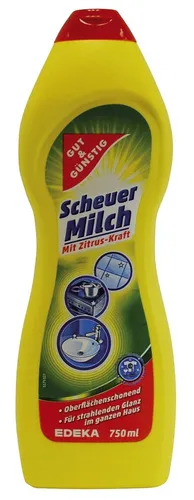 Gut & Günstig Scheuer-Milch 750ml - Allzweckreiniger mit Lemon-Kraft, entfernt kraftvoll Fett und Schmutz für strahlenden Glanz ohne Kratzer, ideal für Küche und Bad.