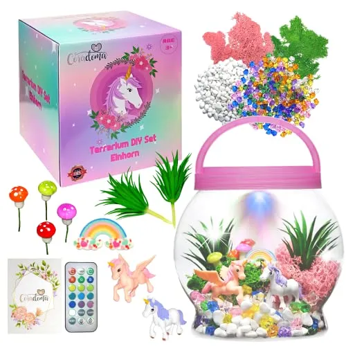 Coradoma Kreativset Terrarium Kit für Kinder - DIY Bastelset mit Nachtlicht - Kreativkästen - Fantastisches Terrarium DIY für Kinder mit LED-Nachtlicht und umfangreichem Zubehör. Perfektes Geschenk für Jungen und Mädchen zur Förderung der Kreativität!