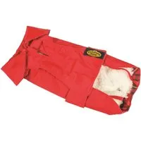 Fashion Dog Dackelmantel Rot - 33 cm, Wasserabweisend und Wärmeschutz - Hundemantel speziell für Dackel, stark wasserabweisend mit herausnehmbarem Kunstpelz für kalte Wintertage. Ideal für Spaziergänge, pflegeleicht und robust.