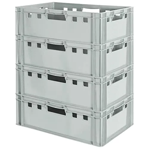 Stück E2 Fleischkisten Kisten Eurobox Lebensmittelecht Metzgerkiste Box Aufbewahrungsbox Kunststoff Wanne Plastik Stapelbar Lagerkisten 60 x 40 Grau Kingpower 4