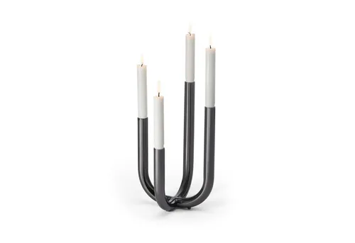 PHILIPPI Kerzenleuchter Edelstahl black chrom 30 cm - Eleganter Kerzenständer für 4 Stabkerzen, ideal für festliche Anlässe oder romantische Dinner. Hochwertige Verarbeitung und modernes Design sorgen für zeitlose Eleganz.