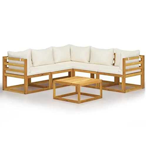 vidaXL Akazienholz Massiv Gartenmöbel 6-TLG. mit Auflagen - Genießen Sie entspannte Stunden im Freien mit diesem stilvollen Gartenmöbel-Set aus robustem Akazienholz. Die bequemen Polster und der elegante Couchtisch bieten Komfort und Funktionalität für gesellige Zusammenkünfte.