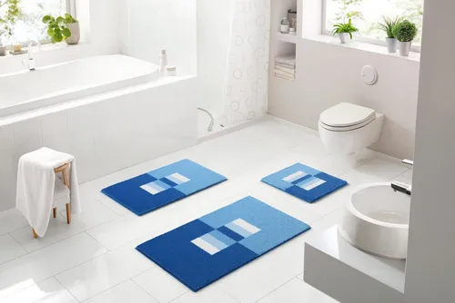 Grund Badematte Blau, 65x115 cm - Badteppich aus hochwertigem Textil mit Streifen-Design, Oeko-Tex® Standard 100 zertifiziert und nachhaltig in Europa produziert.
