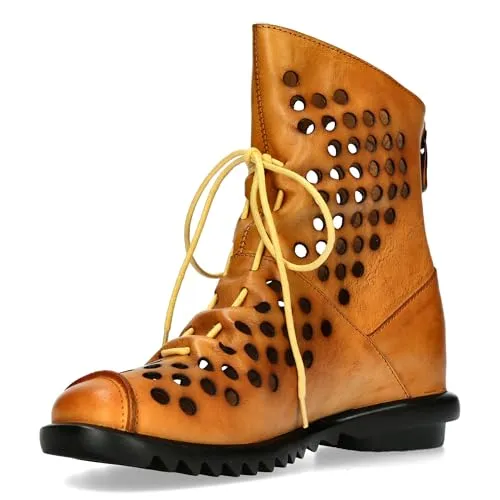 LAURA VITA Cyrielle 11 Barfuß Lederstiefelette Camel Orange - Bequeme Barfuß Lederstiefelette mit Cutouts und praktischem Reißverschluss. Ideal für den Alltag in Größe 38 EU.