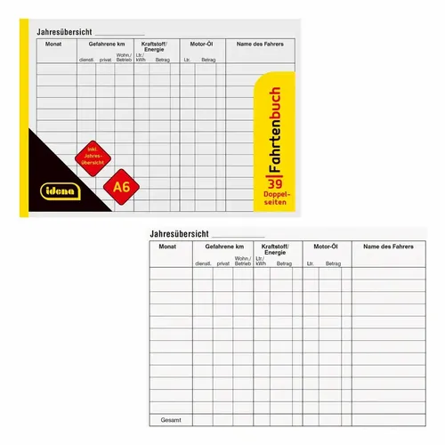 Idena Fahrtenbuch DIN A6 Nr. 10844 39 Doppelseiten incl Jahresübersicht