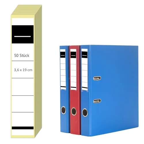 Stück Ordner Rückenschilder Selbstklebend – 3,6 x 19 cm Etiketten für 5 cm breite Ordner – Beschreibbare Ordnerrücken Aufkleber Weiß – Ordneretiketten für Büro, Schule, Archiv 50