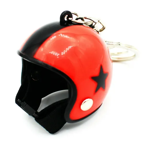 Motorrad Helm XL Retro Rot mit Verschluss Schlüsselanhänger zb. als Geschenk
