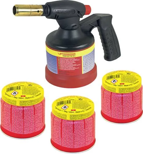 Rothenberger Industrial Lötlampe 1800°C mit Piezozünder und Gaskartusche - Lötgerät für Sanitär- und Heizungsarbeiten, mit windstabilem Hochleistungsbrenner und ergonomischem Handgriff, ideal für präzises Löten auch bei Frost.