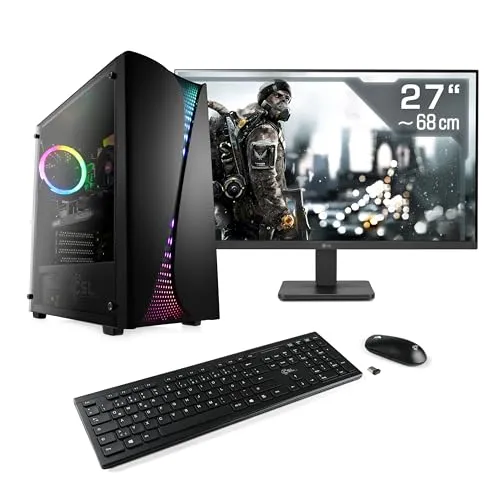 Gaming PC mit Windows 11 Home, AMD Ryzen 5 5600 6X 3500 MHz, 1000 GB M.2 SSD, 16 GB DDR4-RAM, Radeon RX 7600, MSI Mainbaord, USB 3.2, 27 Zoll Full-HD, Tastatur/Maus-Set, M11470H