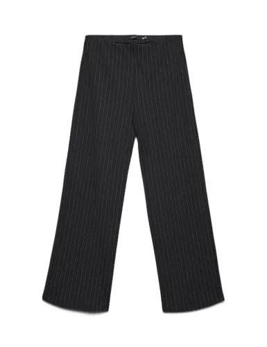 Vero Moda VMBERLIN MY MW WIDE PRINT PANT - Schlupfhose in Schwarz - Stoffhosen mit elastischem Bund für hohen Tragekomfort, modisches Streifen-Design und lockere Passform, ideal für lässige Outfits.