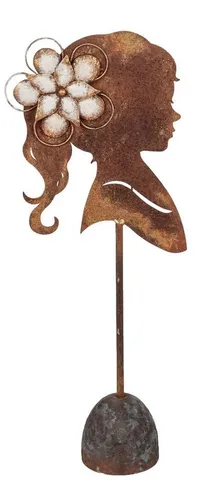 le petit Skulptur Deko Kopf Metall Mädchen Frau Büste - Elegante Deko Figur im Retro-Art déco Stil, handgefertigt aus rost-antik gefinishtem Metall. Ein einzigartiger Blickfang für Garten und Wohnbereich, ca. 79 cm hoch und kunstvoll verziert.