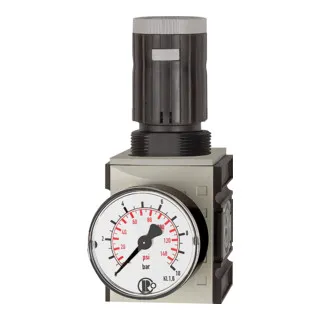 Druckregler »FUTURA« mit Manometer - 0,5 bis 16 bar - Druckluftzubehör mit modernem Design, hervorragenden Durchflusswerten und einem arretierbaren Regelknopf für präzise Druckeinstellung von -10 °C bis 50 °C.