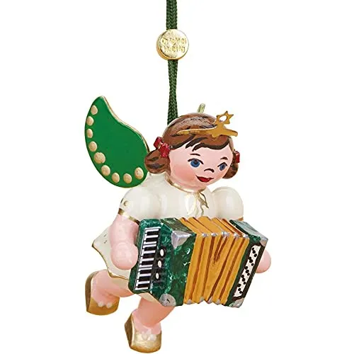 Hubrig Volkskunst Christbaumschmuck Engel mit Akkordeon - 6 cm - Weihnachtsbaumanhänger, liebevoll handgefertigter Engel mit Akkordeon für eine festliche und nostalgische Weihnachtsdekoration.
