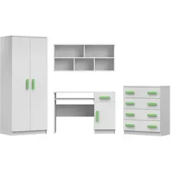 Deine Möbel 24 Kinderzimmer-Set Inge III, Weiß-Grün - Ideales Möbelset für Kinder- und Jugendzimmer: modernes Design, flexible Kombination, hochwertige Materialien und individuelle Farbgestaltung für ein einzigartiges Raumgefühl.