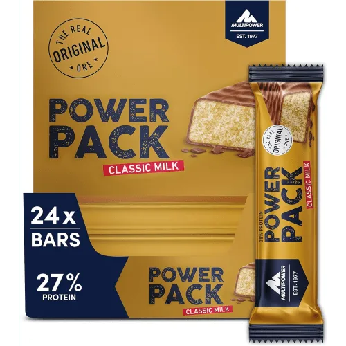 Multipower Power Pack 24 x 35 g Riegel - Milchschokolade - Protein Riegel für Muskelaufbau, ideal als Snack nach dem Training, leckerer Geschmack von Milchschokolade.