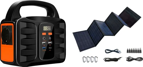 PPS-42000 Power Bank mit Solarzelle - 42000mAh - 155Wh - 18W - Powerstation für unterwegs mit 42000mAh Lithium-Batterie, ideal für Camping und Notfälle. Inklusive faltbarem Solarpanel für nachhaltiges Laden.