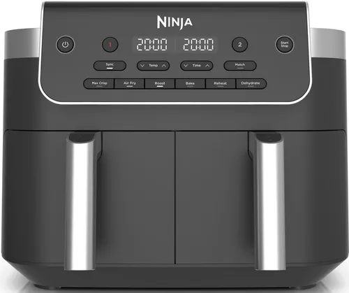 NINJA Heißluftfritteuse DualZone 7,6 l - Entdecke die NINJA Heißluftfritteuse DualZone: Mit 2 Schubladen und 6 Kochvoreinstellungen bereitest du gleichzeitig Hauptgerichte und Beilagen für die ganze Familie zu. Schnelle und einfache Zubereitung für köstliche Mahlzeiten.