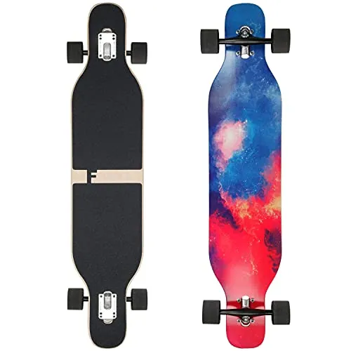 FunTomia Longboard - Flex Stufen Cruiser Komplettboard für Tricks und Speed - Longboards - Wähle aus 3 Flexstufen für individuelles Fahrvergnügen. Mit hochwertigem Ahornholz, Drop-Through Design und perfektem Lenkverhalten ideal für Cruising und Tricks.