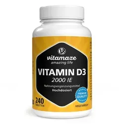 Vitamin D3 2.000 IE Tabletten vegetarisch - Arzneimittel zur Unterstützung von Immun-, Muskel- und Knochenfunktion, ideal bei Vitamin D3-Mangel, vegetarisch und in gewohnter Vitamaze-Qualität.