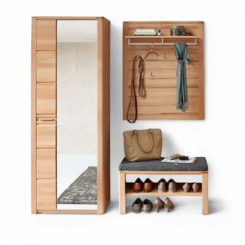 Innostyle Garderoben-Set 3-teilig - Kernbuche, soft-close, 179x201x40cm - Stilvolles Garderoben-Set mit praktischem Stauraum: Garderobenschrank, Schuhbank und Paneel in hochwertiger Kernbuche, ideal für einen organisierten Eingangsbereich.