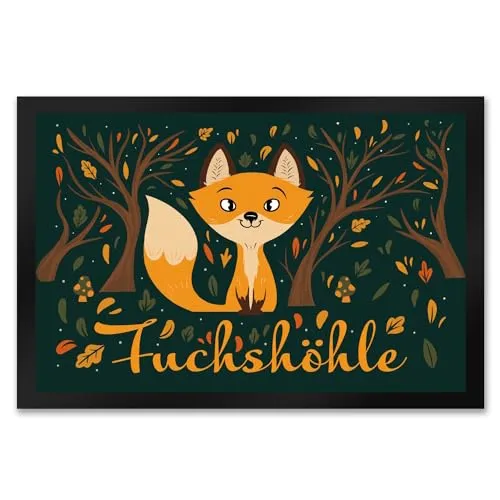 speecheese Fußmatte XXL in 50x75 cm mit niedlichem Fuchs im Wald und Herbst Motiven - Fuchshöhle als Geschenk im Comic Design für Kinder oder Erwachsene die Ihr Zimmer lieben wie eine