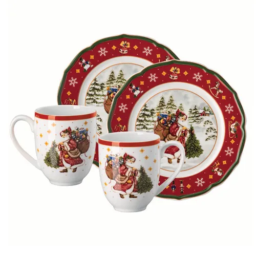 Hutschenreuther Happy Wintertime Red Set 4tlg - 4-teiliges Tafelservice, festliches Design für die Winterzeit und perfekte für festliche Anlässe