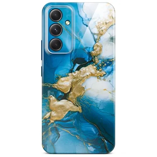 ONEFLOW Bliss Cover für Samsung Galaxy A54 5G Hülle in Marmor Optik, Designer Case Handy Schutzhülle mit Kameraschutz, Muster Hardcase Glitzer Handyhülle marmoriert, Blau Gold