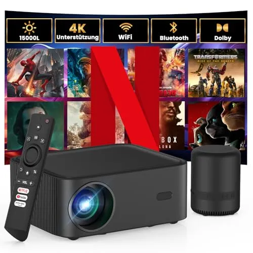 HOPVISION 2025 Mini Beamer - 4K Heimkino Projektor mit Netflix & Dolby Audio - Beamer für Heimkino mit 4K Unterstützung, Dolby Audio und WiFi6. Ideal für Filme, Spiele und Streaming, tragbar und einfach zu bedienen.