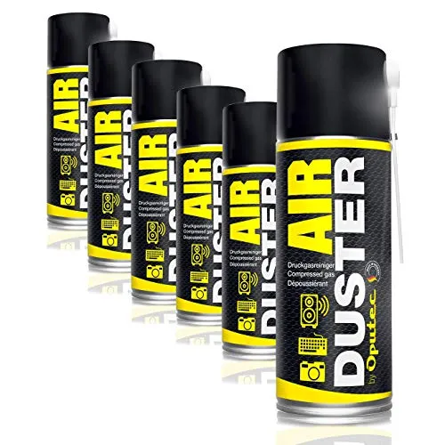 Oputec Air Duster 400ml - Druckluftspray für präzise Reinigung - Staubgebläse zur schonenden Reinigung von empfindlichen Geräten, inkl. Sprühverlängerung für schwer erreichbare Stellen. Ideal für PCs, Tastaturen und mehr.